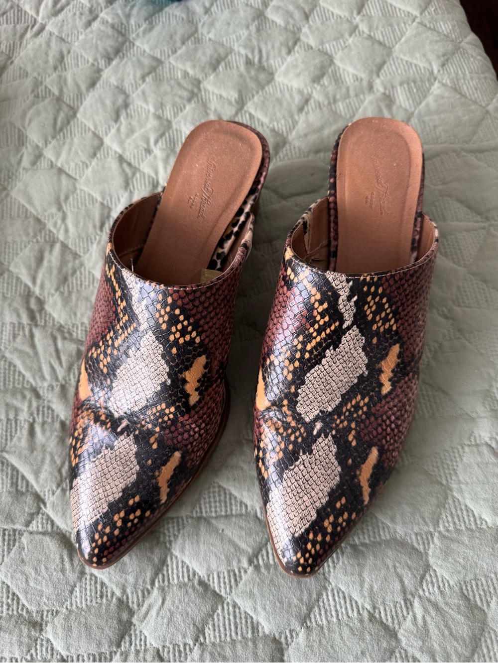 Universal Thread Brown Snake-Print Pointed Toe Mules
